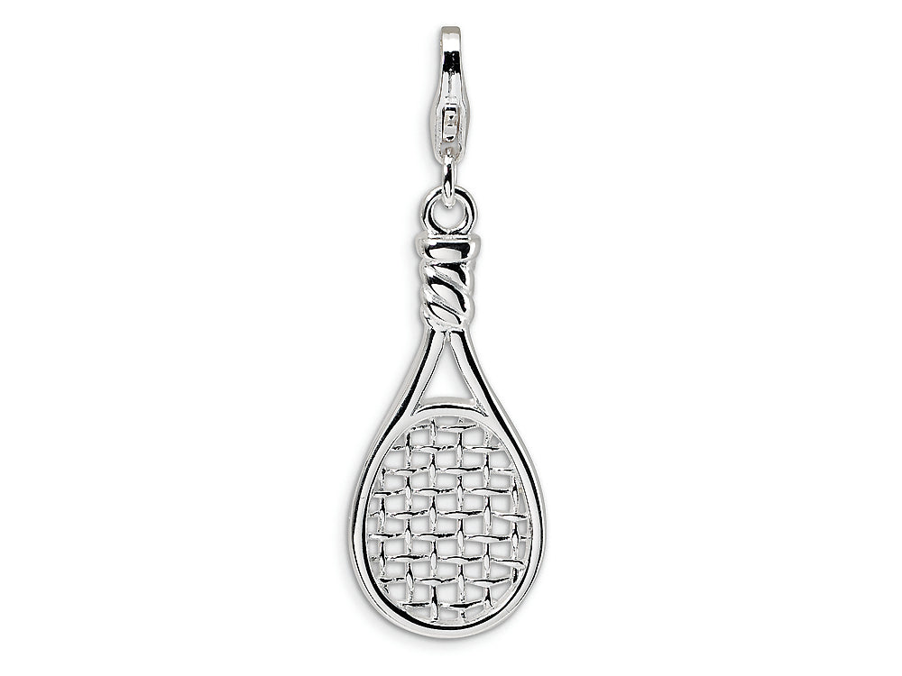 Amore LaVita Sterling Silver Tennis Racket w/Lobster Clasp Bracelet Charm