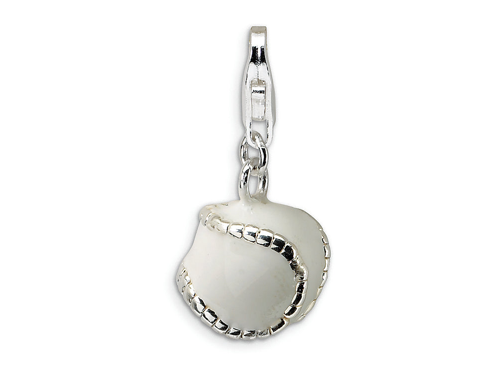 Amore LaVita Sterling Silver Polished and Enamel Baseball w/Lobster Clasp Bracelet Charm