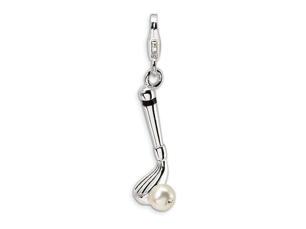 Amore LaVita Sterling Silver Freshwater Cultured Pearl Golf Club Lobster Clasp for Charm Bracelet