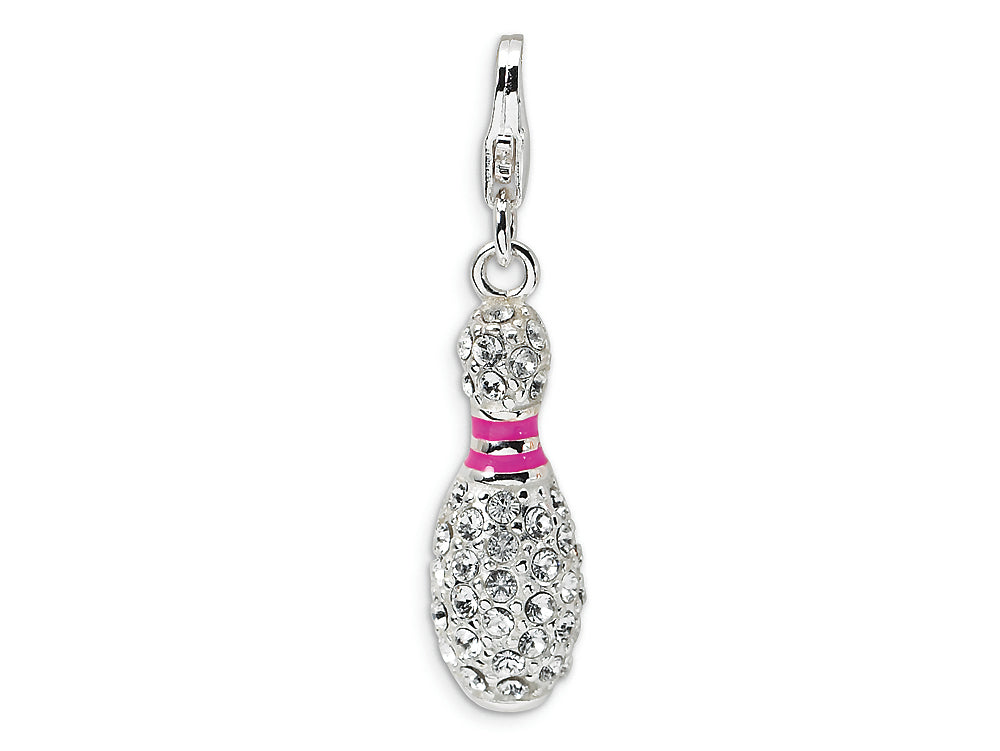 Amore LaVita Sterling Silver 3-D Enameled Bowling Pin w/Lobster Clasp Bracelet Charm