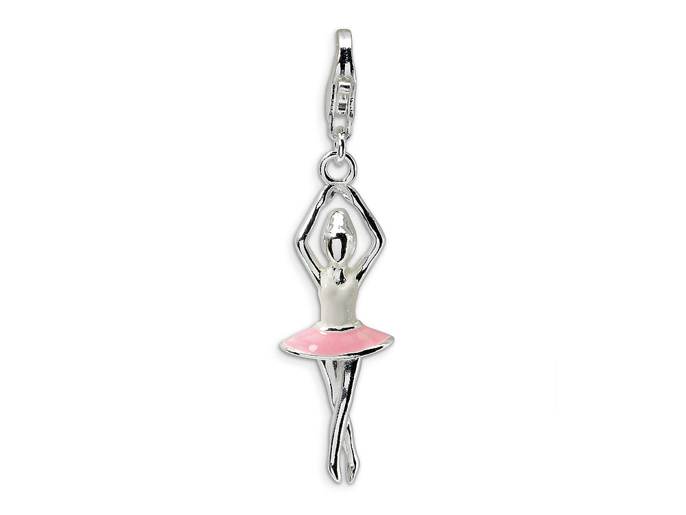 Amore LaVita Sterling Silver Enamel Ballerina w/Lobster Clasp Bracelet Charm