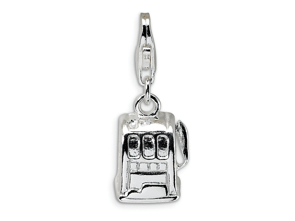 Amore LaVita Sterling Silver Polished Slot Machine w/Lobster Clasp Bracelet Charm