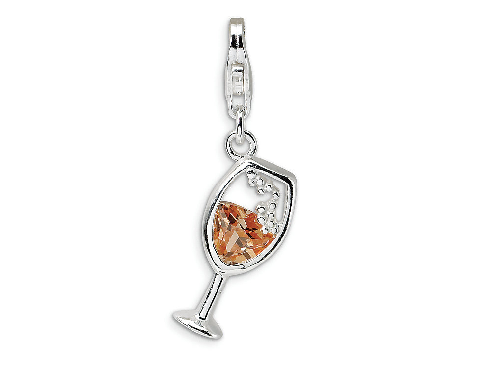 Amore LaVita Sterling Silver Open Champaign Glass w/Lobster Clasp Bracelet Charm