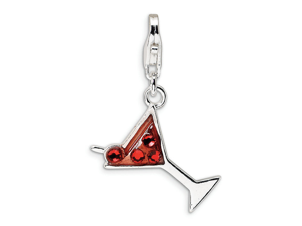 Amore LaVita Sterling Silver Cocktail Glass w/Lobster Clasp Bracelet Charm