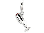Amore LaVita Sterling Silver 3-D Enameled Red Wine Glass w/Lobster Clasp Bracelet Charm