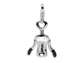 Amore LaVita Sterling Silver 3-D Enameled Champagne Corkscrew w/Lobster Clasp Bracelet Charm