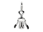Amore LaVita Sterling Silver 3-D Enameled Champagne Corkscrew w/Lobster Clasp Bracelet Charm