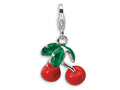Amore LaVita Sterling Silver 3-D Enameled Red Cherries w/Lobster Clasp Bracelet Charm