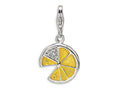 Amore LaVita Sterling Silver 3-D Yellow Enameled Lemon Wedge w/Lobster Clasp Bracelet Charm
