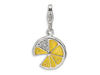 Amore LaVita Sterling Silver 3-D Yellow Enameled Lemon Wedge w/Lobster Clasp Bracelet Charm