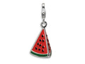 Amore LaVita Sterling Silver 3-D Enameled Watermelon Wedge w/Lobster Clasp Bracelet Charm