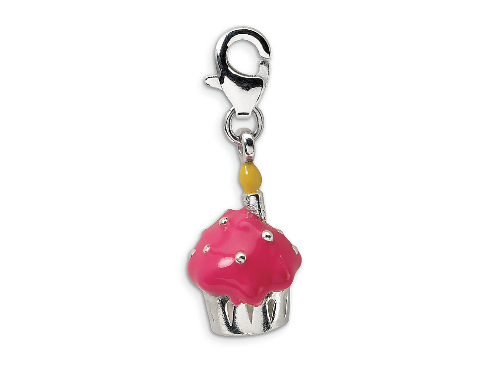Amore LaVita Sterling Silver Enameled Cupcake w/Lobster Clasp Bracelet Charm