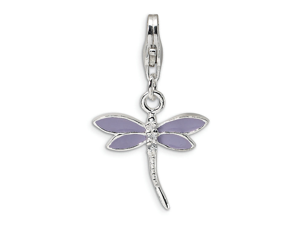 Amore LaVita Sterling Silver Lilac Enameled Dragonfly w/Lobster Clasp Bracelet Charm