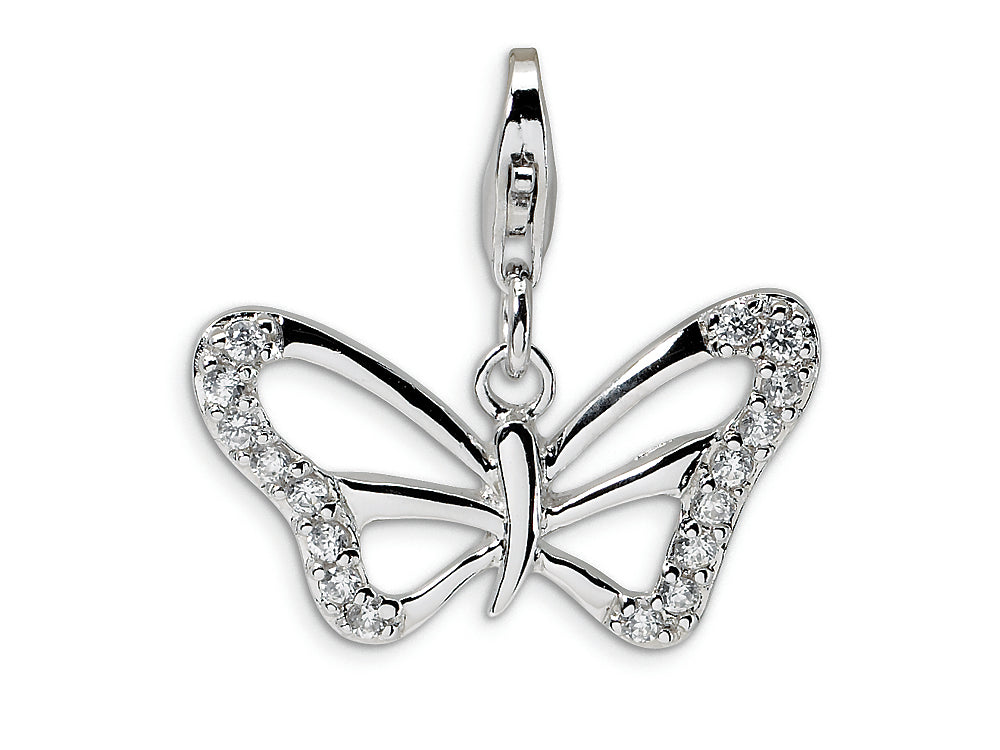 Amore LaVita Sterling Silver CZ Butterfly w/Lobster Clasp Bracelet Charm