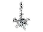Amore LaVita Sterling Silver CZ Sea Turtle w/Lobster Clasp Bracelet Charm