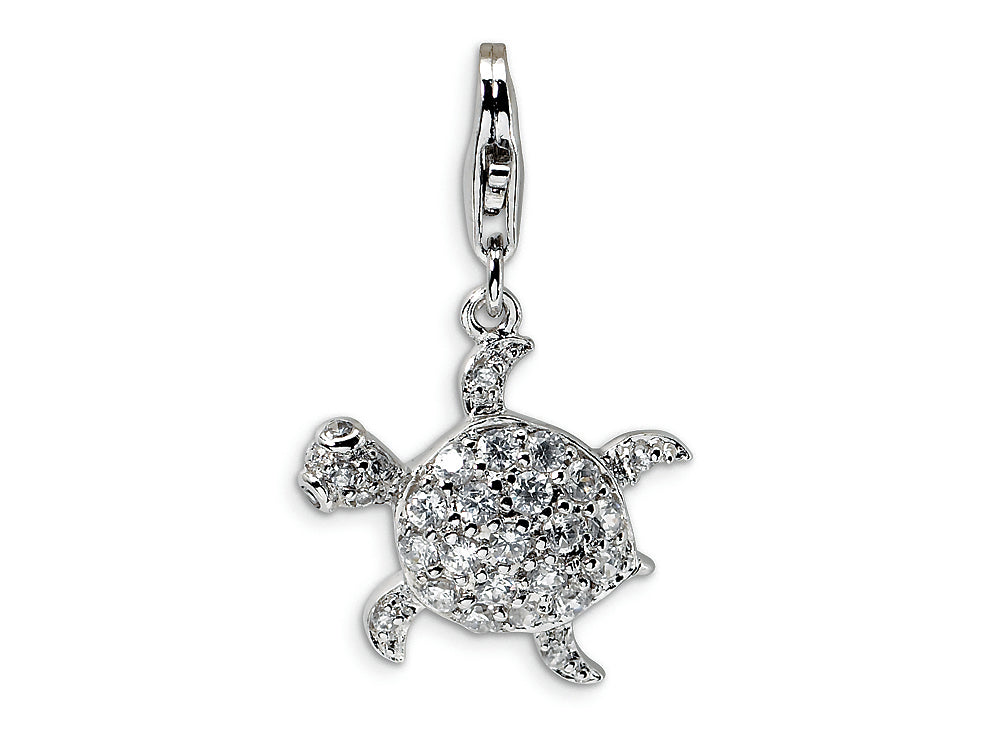 Amore LaVita Sterling Silver CZ Sea Turtle w/Lobster Clasp Bracelet Charm