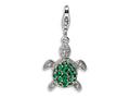 Amore LaVita Sterling Silver Green and Clear CZ Turtle w/Lobster Clasp Bracelet Charm