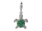 Amore LaVita Sterling Silver Green and Clear CZ Turtle w/Lobster Clasp Bracelet Charm