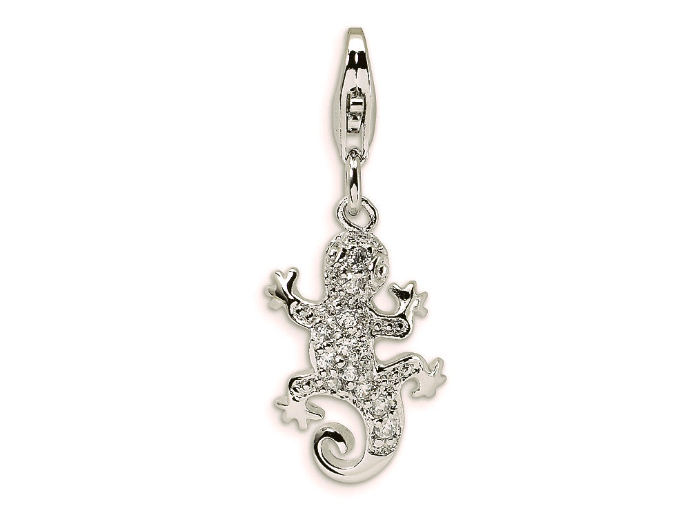 Amore LaVita Sterling Silver CZ Lizard w/Lobster Clasp Bracelet Charm