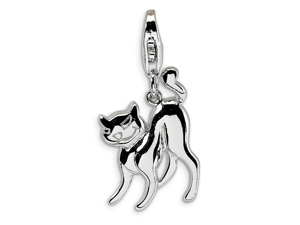Amore LaVita Sterling Silver Scary Cat with w/Lobster Clasp Bracelet Charm