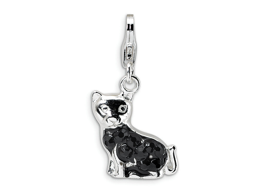 Amore LaVita Sterling Silver Cat w/ Fancy w/Lobster Clasp Bracelet Charm