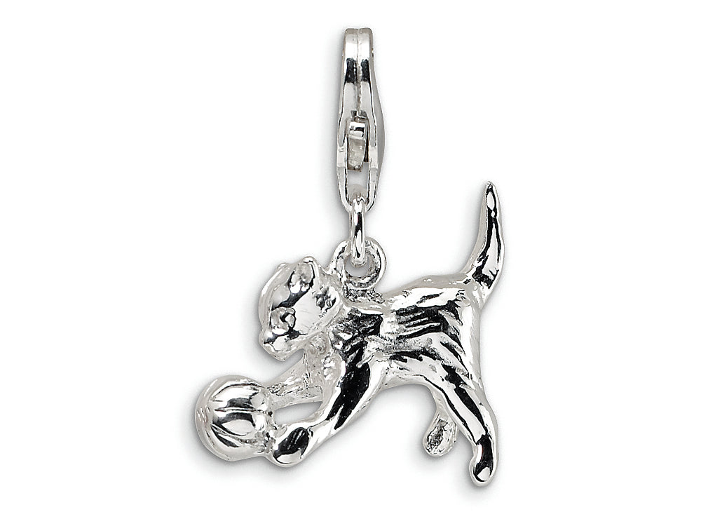 Amore LaVita Sterling Silver Kitten w/ Ball w/Lobster Clasp Bracelet Charm