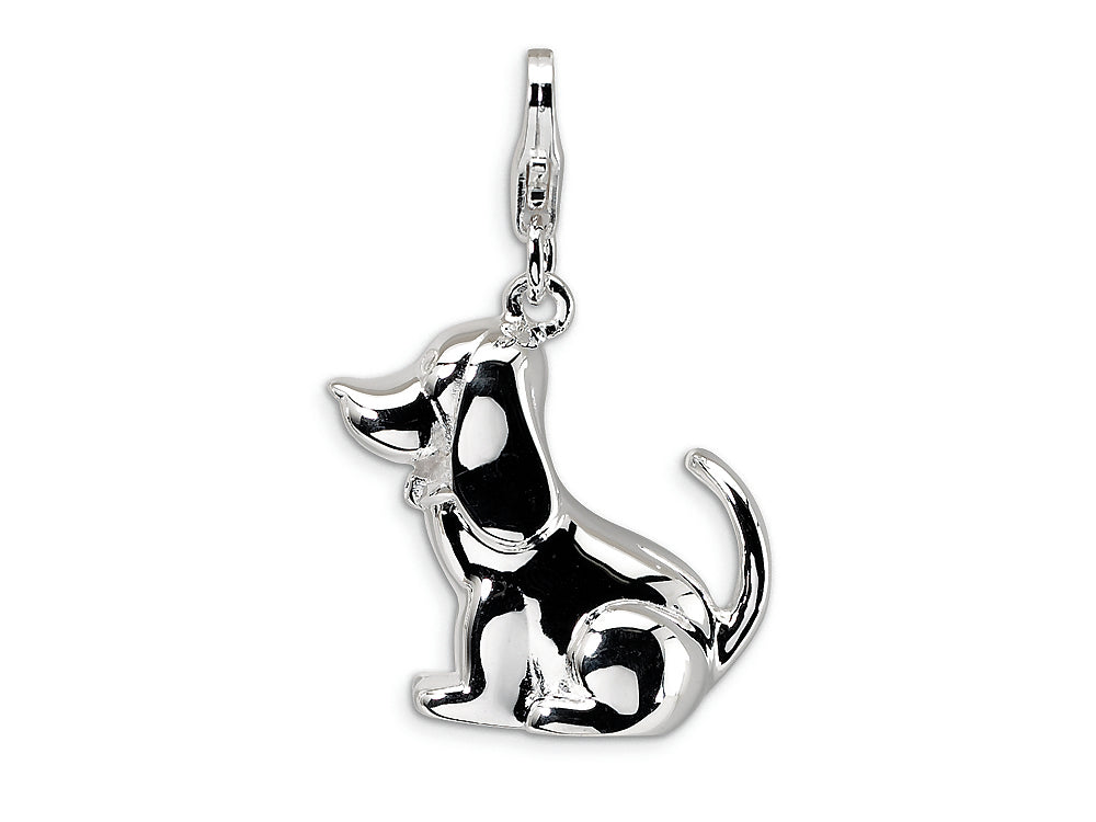 Amore LaVita Sterling Silver 3-D Enameled Dog w/Lobster Clasp Bracelet Charm