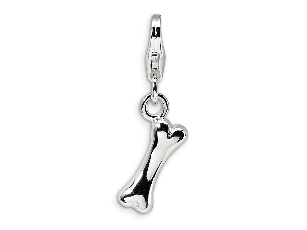 Amore LaVita Sterling Silver Polished Dog Bone w/Lobster Clasp Bracelet Charm
