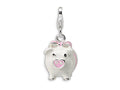 Amore LaVita Sterling Silver 3-D Enameled Pig w/Lobster Clasp Bracelet Charm
