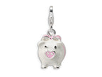 Amore LaVita Sterling Silver 3-D Enameled Pig w/Lobster Clasp Bracelet Charm