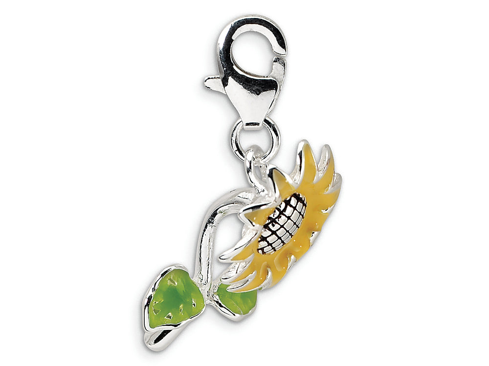 Amore LaVita Sterling Silver 3-D Enameled Sunflower w/Lobster Clasp Bracelet Charm