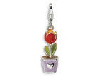 Amore LaVita Sterling Silver 3-D Enameled Tulip Flower in Pot w/Lobster Clasp Bracelet Charm