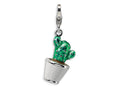 Amore LaVita Sterling Silver 3-D Enameled Potted Green Cactus w/Lobster Clasp Bracelet Charm