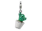 Amore LaVita Sterling Silver 3-D Enameled Potted Green Cactus w/Lobster Clasp Bracelet Charm