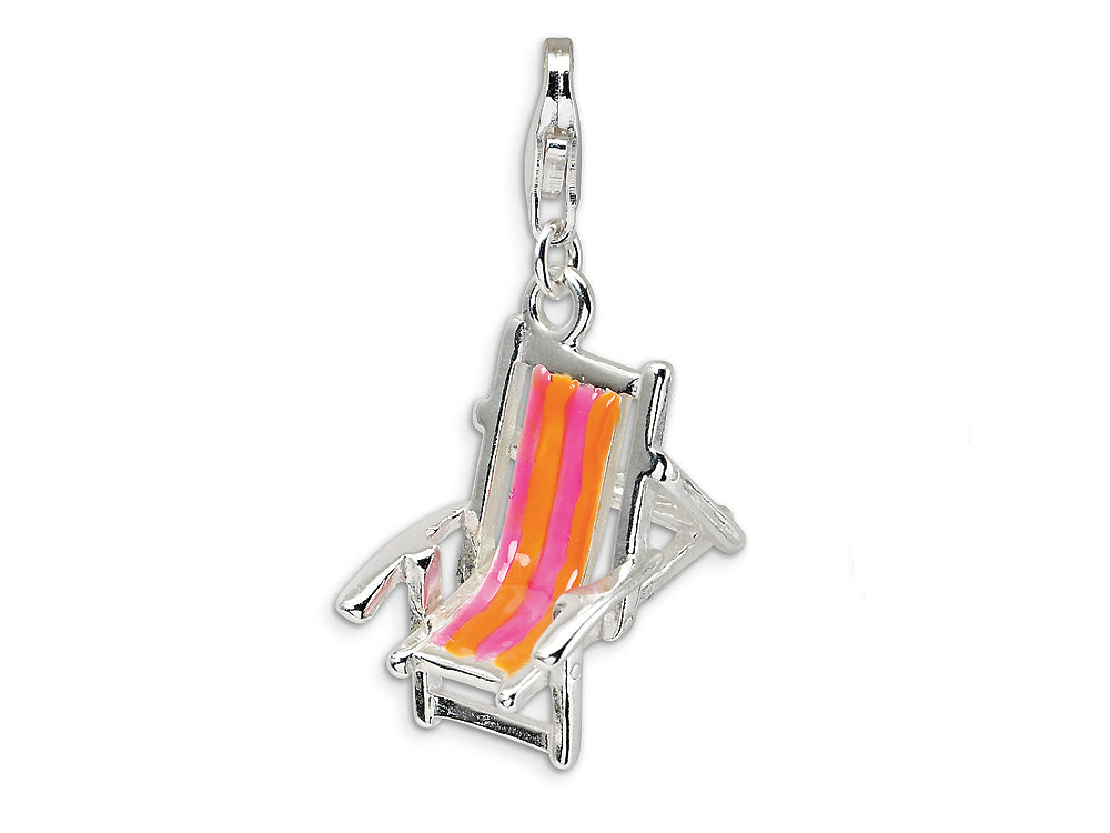 Amore LaVita Sterling Silver Enamel Beach Chair w/Lobster Clasp Bracelet Charm