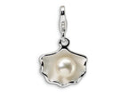 Amore LaVita Sterling Silver 3-D Enameled Shell FW Cultured Pearl w/Lobster Clasp Bracelet Charm