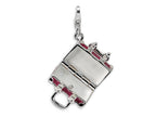 Amore LaVita Sterling Silver 3-D Enameled Opening Fuschia Luggage w/Lobster Clasp Charm (Moveable) for Charm Bracelet
