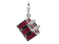 Amore LaVita Sterling Silver 3-D Enameled Opening Fuschia Luggage w/Lobster Clasp Charm (Moveable) for Charm Bracelet