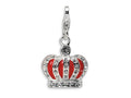 Amore LaVita Sterling Silver 3-D Crystal and Enameled Red Crown w/Lobster Clasp for Charm Bracelet