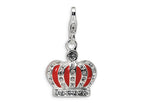 Amore LaVita Sterling Silver 3-D Crystal and Enameled Red Crown w/Lobster Clasp for Charm Bracelet