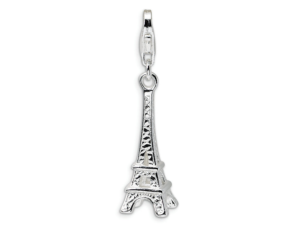Amore LaVita Sterling Silver Polished Eiffel Tower w/Lobster Clasp Bracelet Charm