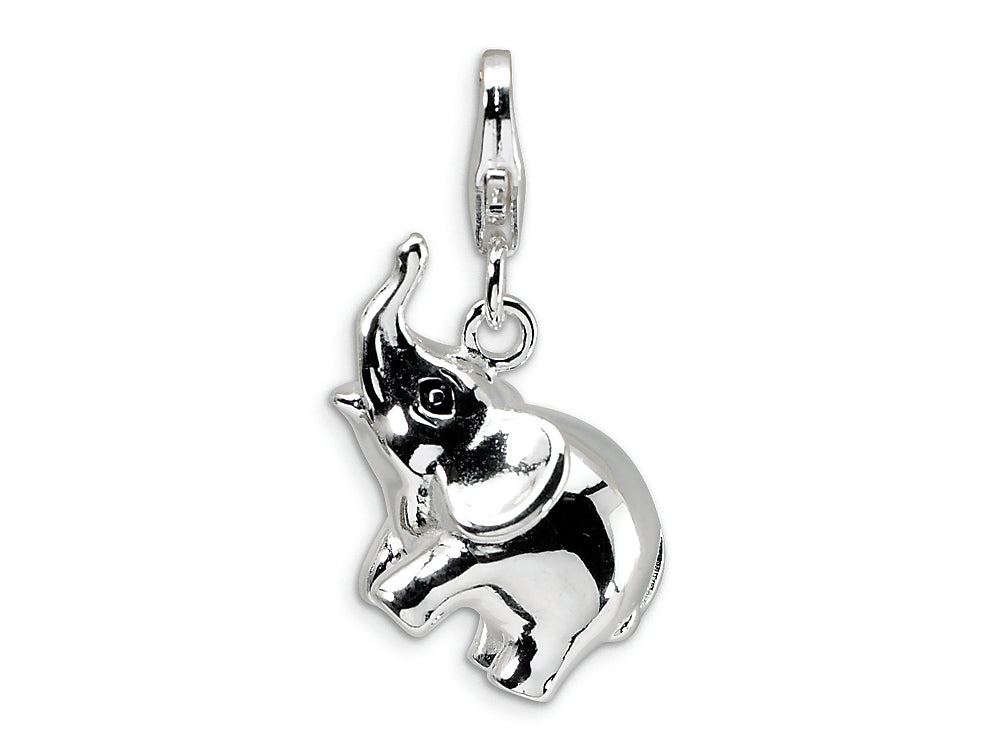 Amore LaVita Sterling Silver 3-D Enameled Elephant w/Lobster Clasp Bracelet Charm
