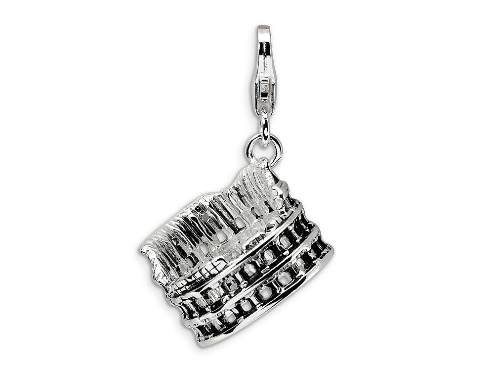 Amore LaVita Sterling Silver 3-D Antiqued Colliseum w/Lobster Clasp Bracelet Charm