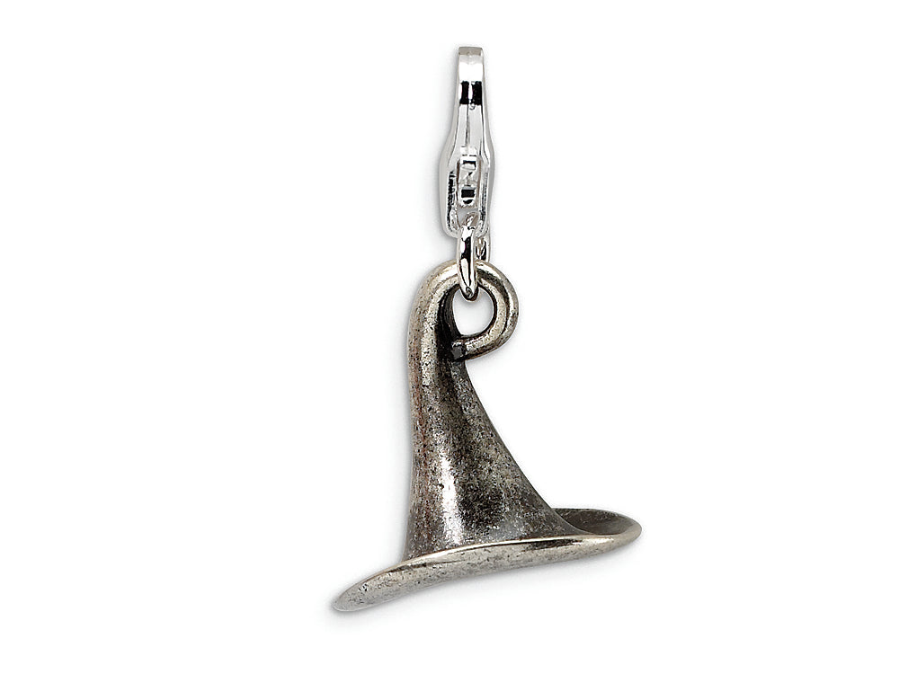 Amore LaVita Sterling Silver 3-D Antiqued Witches Hat Lobster Clasp Bracelet Charm
