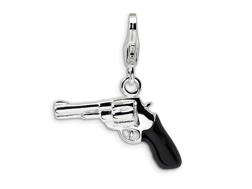 Amore LaVita Sterling Silver 3-D Enameled Pistol w/Lobster Clasp Bracelet Charm