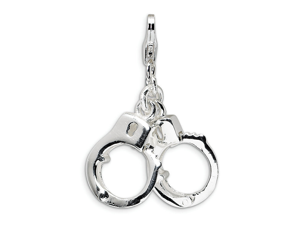 Amore LaVita Sterling Silver Polished Moveable Hand Cuffs w/Lobster Clasp Charm (Moveable) for Charm Bracelet