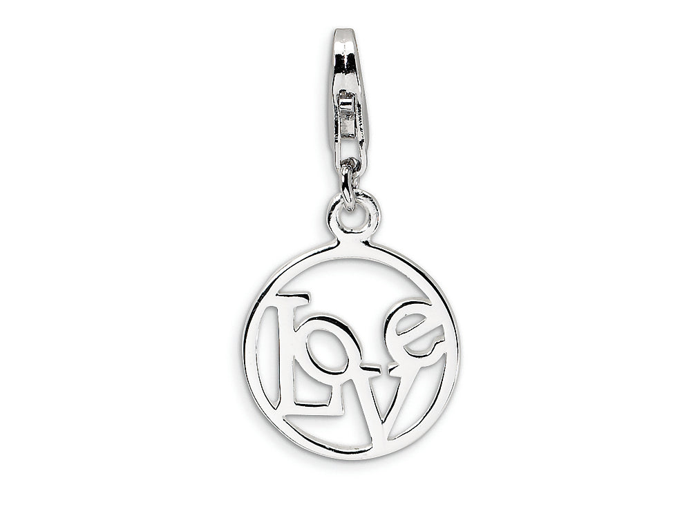 Amore LaVita Sterling Silver Love Clip-on w/Lobster Clasp Bracelet Charm