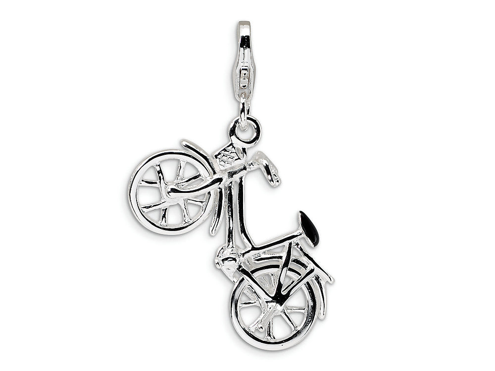 Amore LaVita Sterling Silver 3-D Enameled Bicycle w/Lobster Clasp Charm (Moveable) for Charm Bracelet