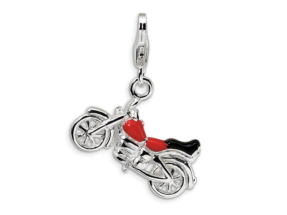 Amore LaVita Sterling Silver 3-D Enameled Motorcycle w/Lobster Clasp Bracelet Charm