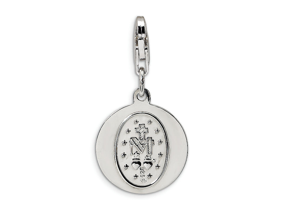 Amore LaVita Sterling Silver Miraculous Medal w/Lobster Clasp Bracelet Charm